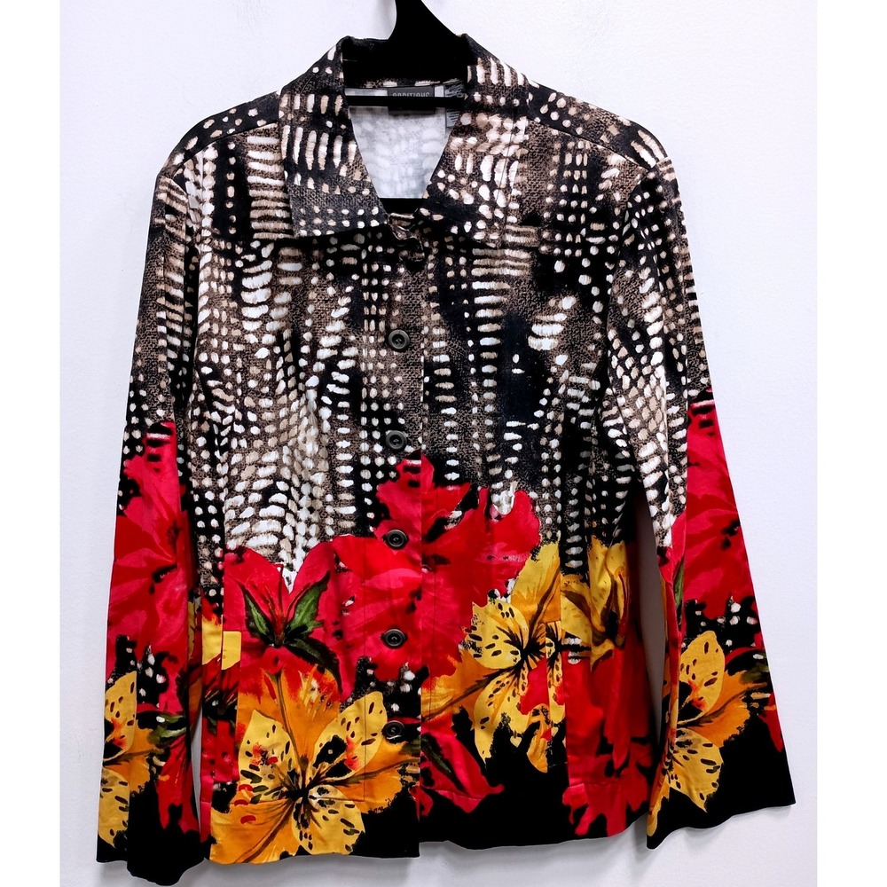 Additions by Chicos Wearable Art Jacket Womens XL Multicolor Floral Abstract
